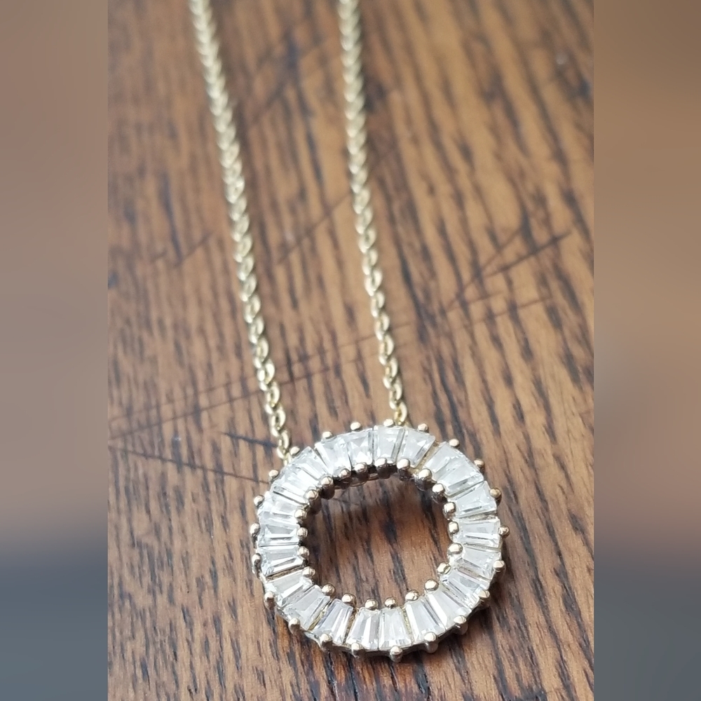 18k yellow gold sterling silver baguette round pendant necklace